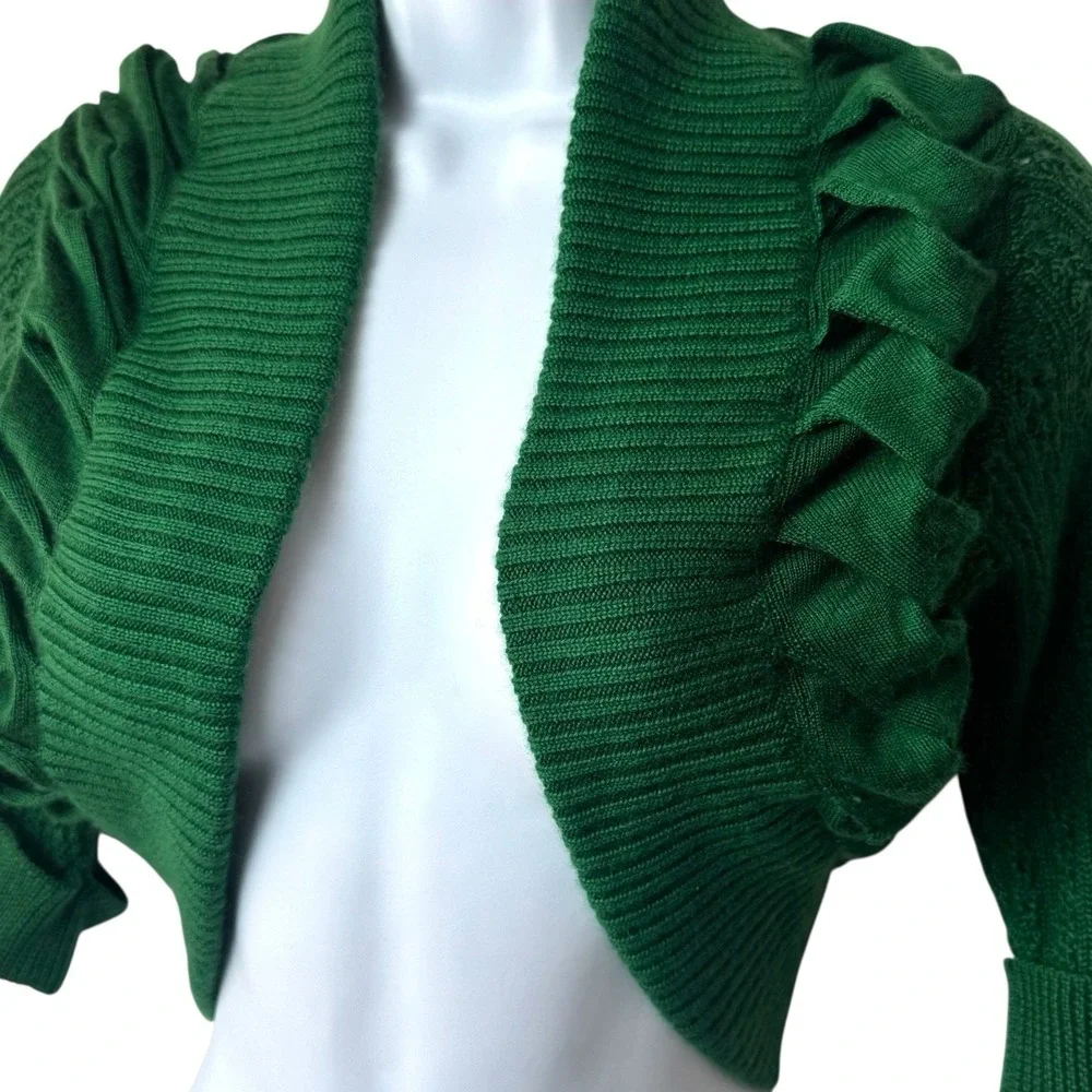 Oscar De La Renta Forest Green Silk‎ Cashmere Crop Cardigan Luxury Old Money L